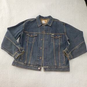 Levis Jacket Mens XL Denim Jean Button Up Dark Wash Trucker Biker Work Cotton